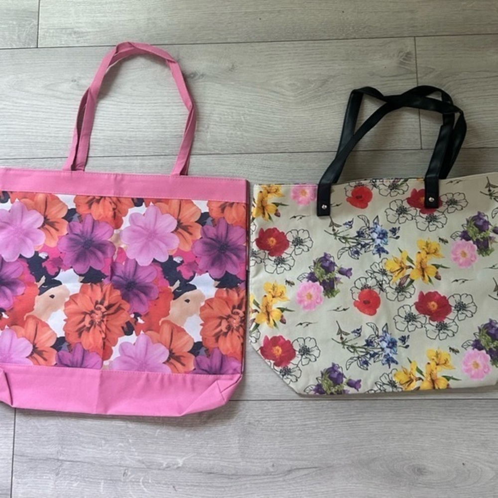 3/25$ PERLIER Floral Pink and Multicolor Tote Bags LOT OF 2 nwot